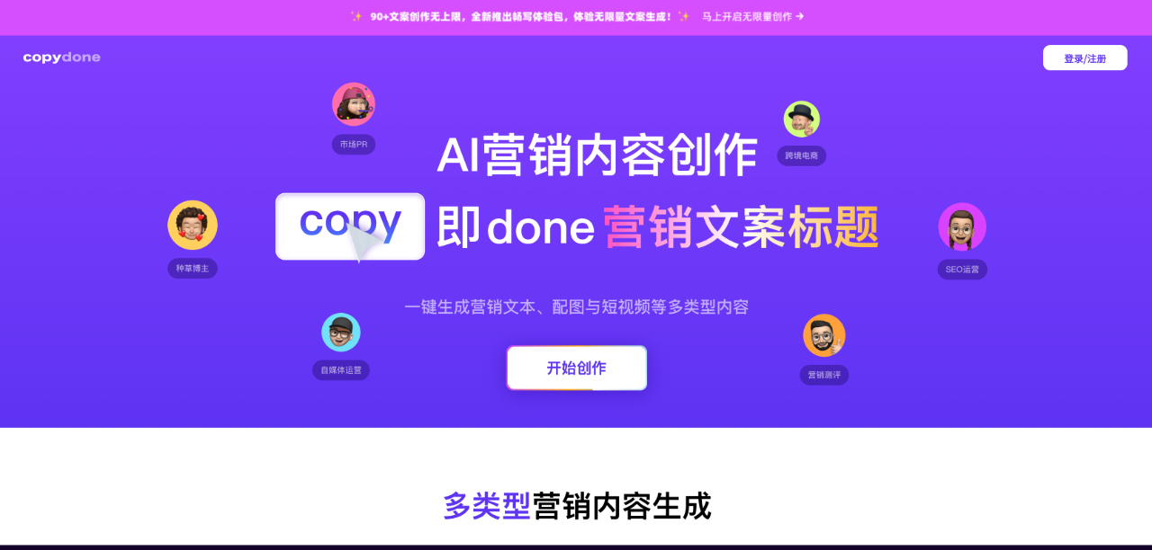 快文CopyDone：一鍵生成營銷文本、配圖與短視頻等多類型內(nèi)容